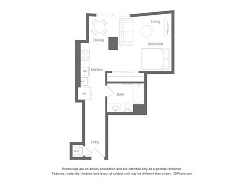 a floor plan of a house with a bedroom and a living room